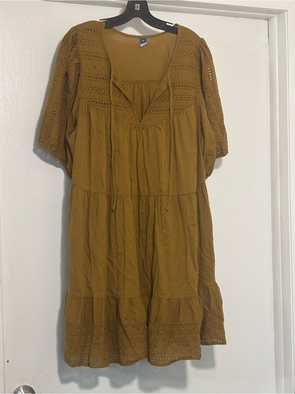 Old Navy Mustard Crochet-Paneled Midi Dress